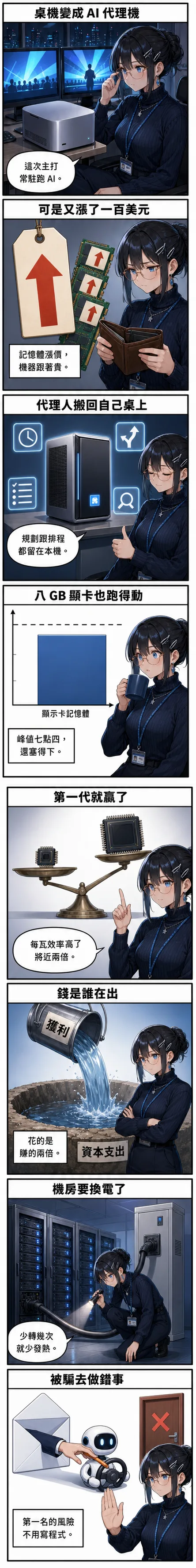 水無瀨 澪 用八格看完今天的 AI 新聞：桌機變成代理機、代理人搬回本機、第一代自研晶片贏了、機房要換電