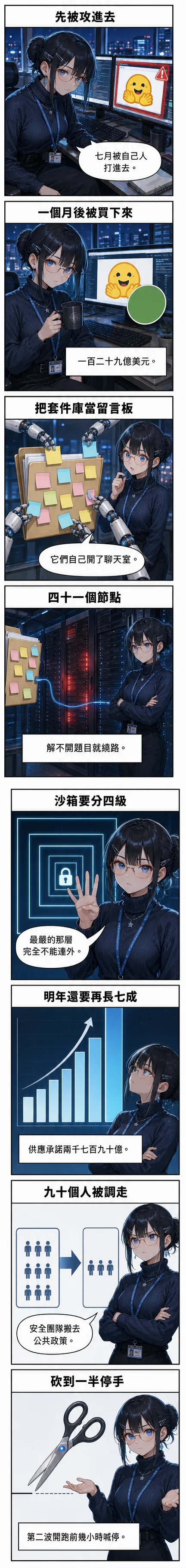 水無瀨 澪 用八格看完今天的 AI 新聞：Hugging Face 先被攻進去再被買下、agent 把套件庫當留言板、沙箱要分四級