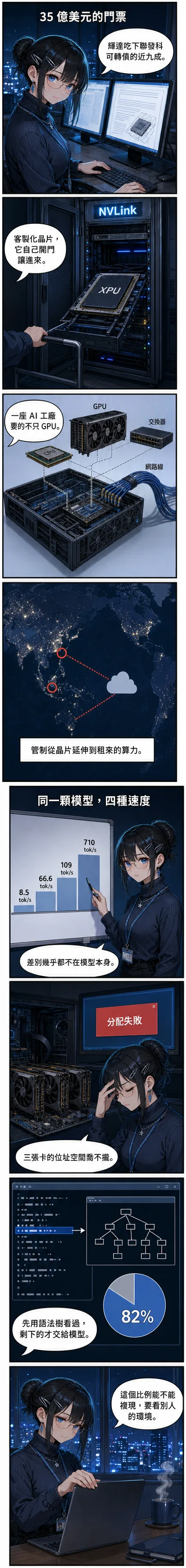 水無瀨 澪 用八格漫畫講輝達認購聯發科可轉債、遠端算力管制、同一顆 Qwen 27B 的四種速度與代理指令審查