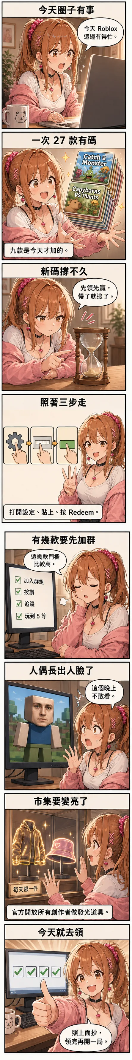 星野夏希從今天 27 款遊戲的 code 一路講到發光道具開放與長出人臉的方塊人偶