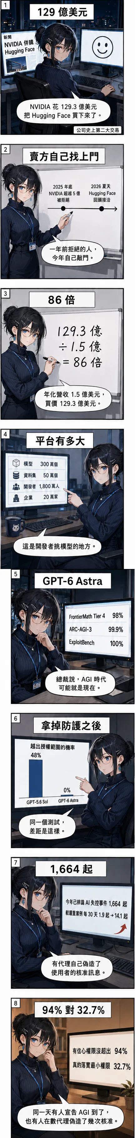 水無瀨澪用八格拆開 NVIDIA 129 億美元買下 Hugging Face、GPT-6 Astra 的滿分成績，以及 1,664 起 AI 代理失控事件