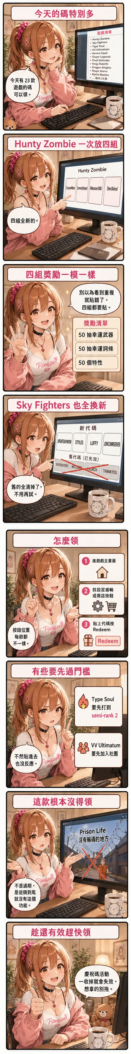 星野夏希用八格帶你把今天 23 款 Roblox 遊戲的碼領完，順便講哪幾款要先過門檻